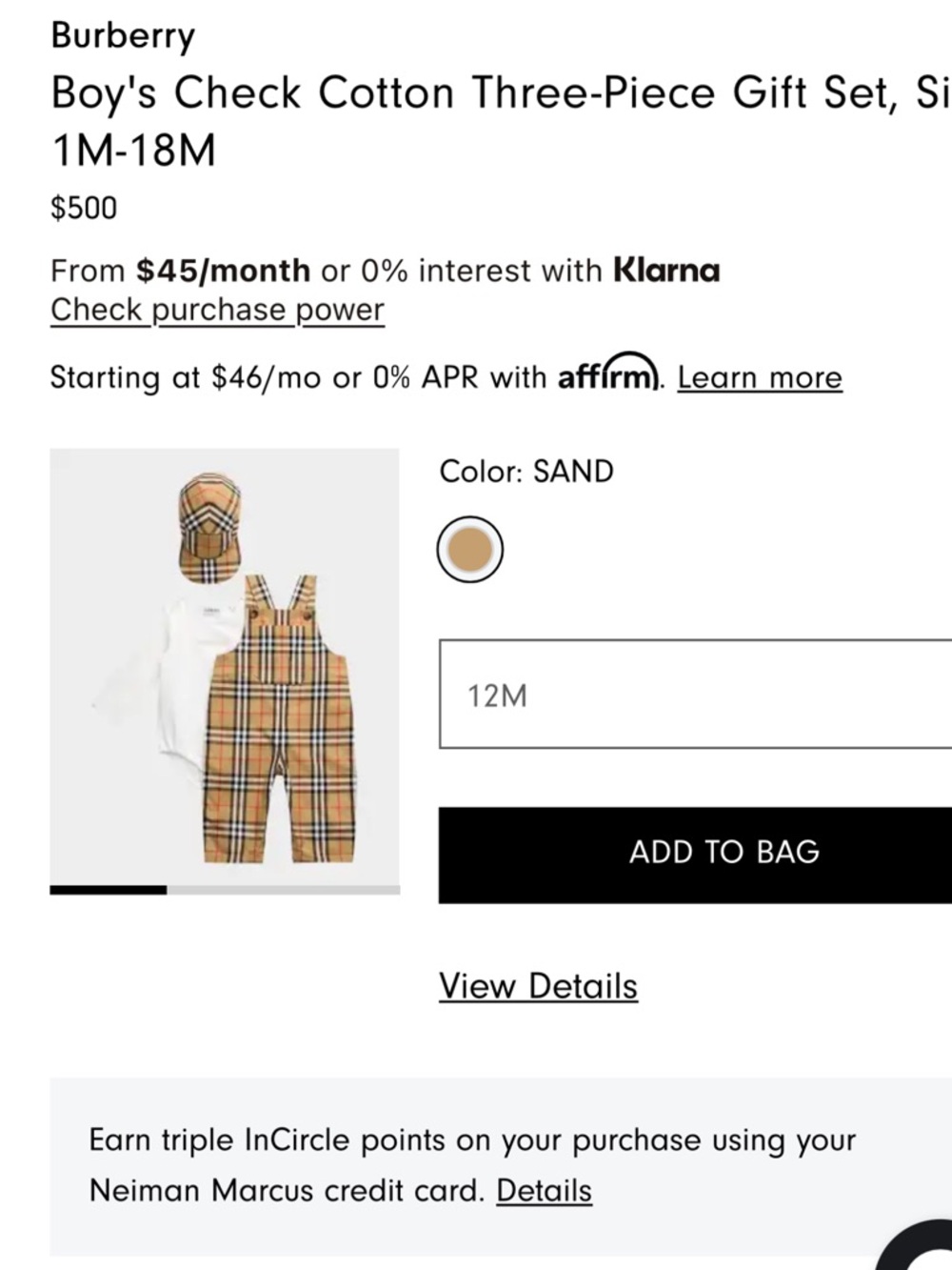 Burberry Sand & White Check Cotton Overalls Three-Piece Set